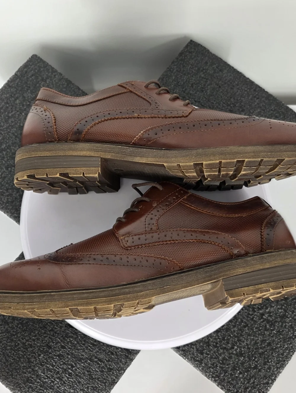Arkbird Men's Brown Leather Wingtip Brogue Oxfords Size 13 Lug Sole Dress Shoes